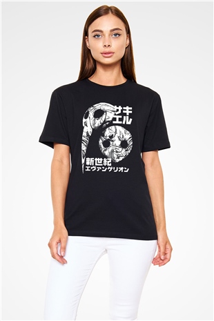 Evangelion Baskılı Unisex Siyah Tişört - Tshirt