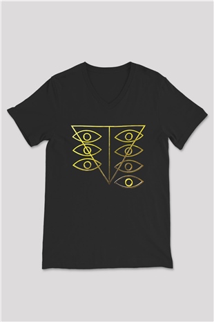 Evangelion Baskılı Unisex Siyah V Yaka Tişört - Tshirt