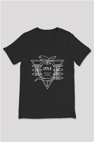 Evangelion Baskılı Unisex Siyah V Yaka Tişört - Tshirt