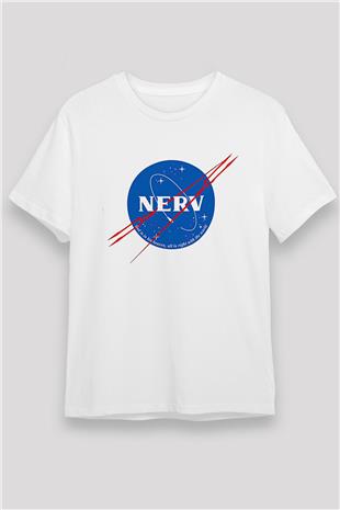 Evangelion Unisex Baskılı Beyaz Tişört - Tshirt