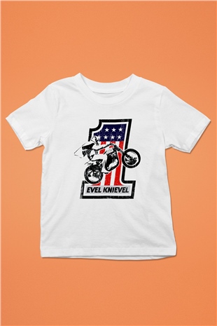 Evel Knievel Beyaz Unisex  Çocuk Tişört