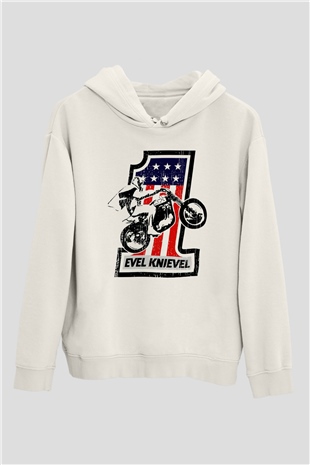 Evel Knievel Beyaz Unisex Hoodie
