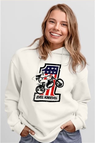 Evel Knievel Beyaz Unisex Hoodie