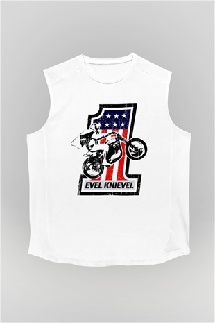 Evel Knievel Beyaz Unisex  Kolsuz Tişört
