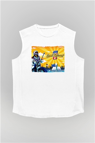 Evel Knievel Beyaz Unisex  Kolsuz Tişört