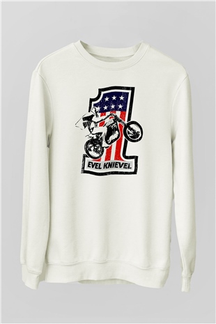 Evel Knievel Beyaz Unisex  Sweatshirt