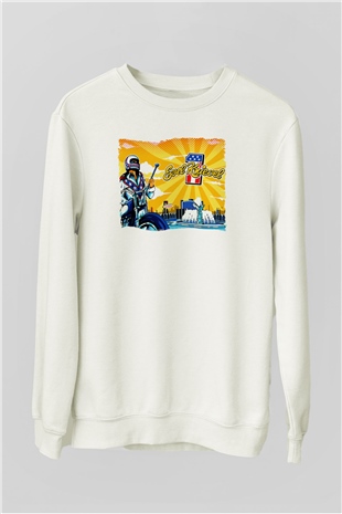 Evel Knievel Beyaz Unisex  Sweatshirt