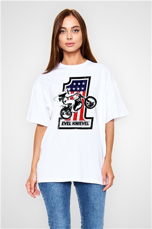Evel Knievel Beyaz Oversize Tişört
