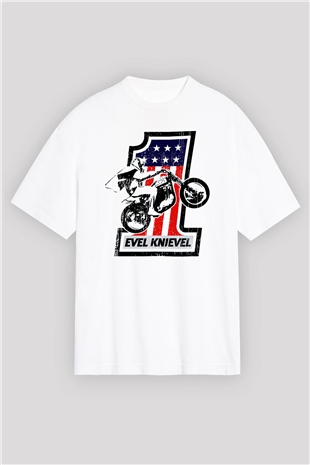 Evel Knievel Beyaz Oversize Tişört