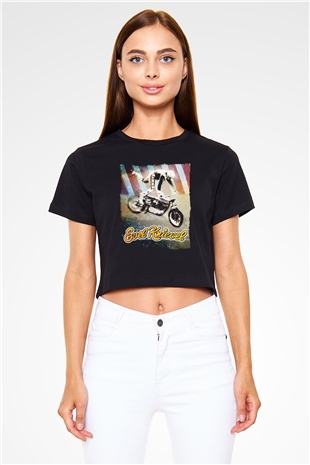 Evel Knievel Siyah   Crop Top Tişört