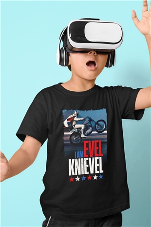 Evel Knievel Siyah Unisex  Çocuk Tişört