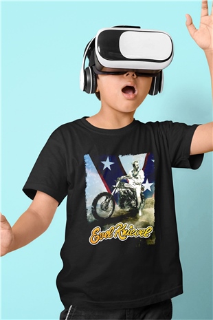 Evel Knievel Siyah Unisex  Çocuk Tişört