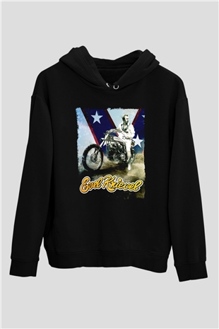 Evel Knievel Siyah Unisex Hoodie