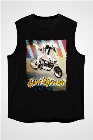 Evel Knievel Siyah Unisex  Kolsuz Tişört