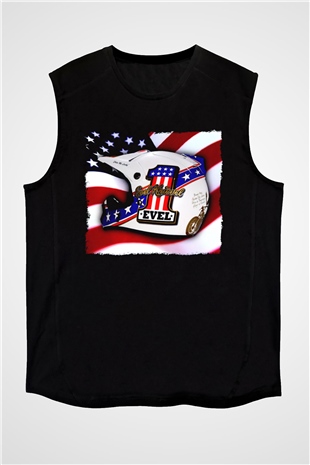 Evel Knievel Siyah Unisex  Kolsuz Tişört