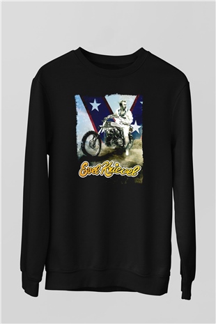 Evel Knievel Siyah Unisex  Sweatshirt
