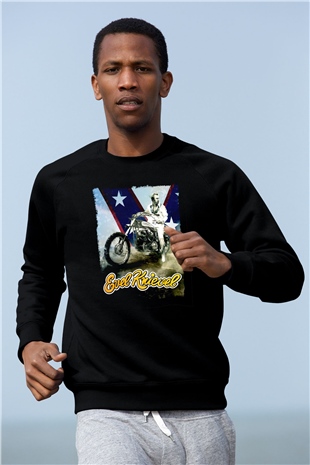 Evel Knievel Siyah Unisex  Sweatshirt