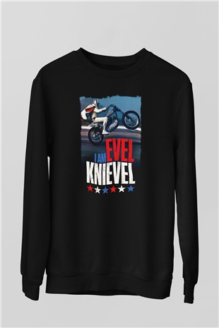 Evel Knievel Siyah Unisex  Sweatshirt