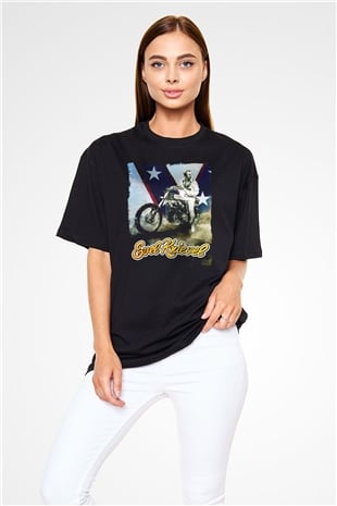 Evel Knievel Siyah Oversize Tişört