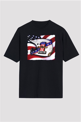 Evel Knievel Siyah Oversize Tişört