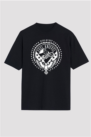 Evel Knievel Siyah Oversize Tişört