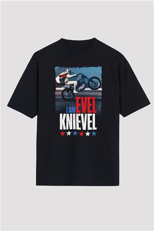 Evel Knievel Siyah Oversize Tişört