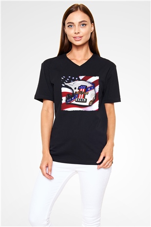 Evel Knievel Siyah Unisex  V Yaka Tişört