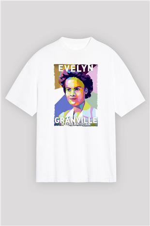 Evelyn Granville Baskılı Unisex Oversize Beyaz Tişört - Tshirt