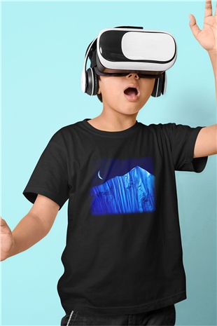 Everest Baskılı Siyah Unisex Çocuk Tişört