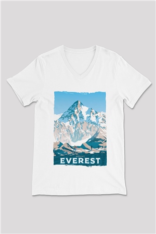 Everest Beyaz Unisex V Yaka Tişört