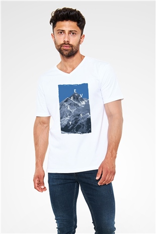 Everest Beyaz Unisex V Yaka Tişört