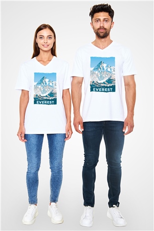 Everest Beyaz Unisex V Yaka Tişört