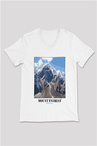 Everest Beyaz Unisex V Yaka Tişört