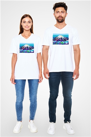 Everest Beyaz Unisex V Yaka Tişört