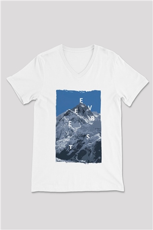 Everest Beyaz Unisex V Yaka Tişört