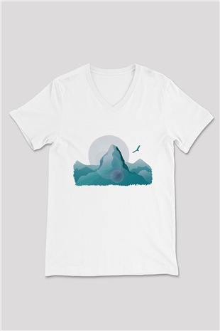 Everest Beyaz Unisex V Yaka Tişört T-Shirt
