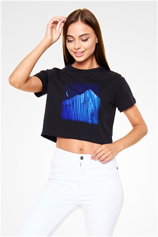 Everest Siyah Crop Top Tişört