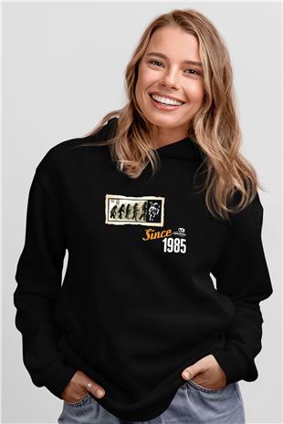 Evrim Astronot Baskılı Unisex Siyah Hoodie