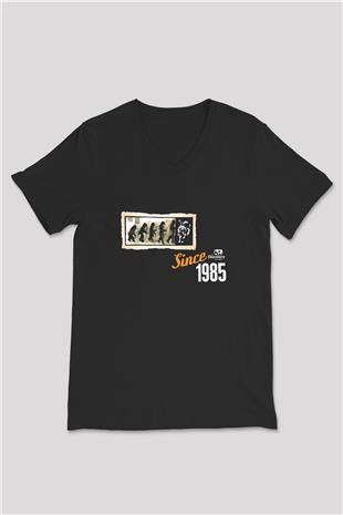 Evrim Astronot Baskılı Unisex V Yaka Siyah Tİşört - Tshirt