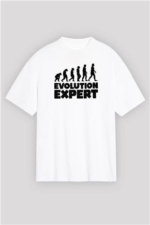 Evrim Biyoloji Baskılı Unisex Oversize Beyaz Tişört - Tshirt