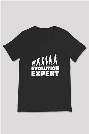 Evrim Biyoloji Baskılı Unisex V Yaka Siyah Tİşört - Tshirt