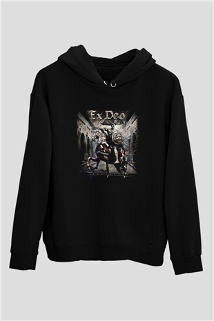 Ex Deo Baskılı Unisex Siyah Hoodie