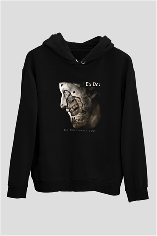 Ex Deo Baskılı Unisex Siyah Hoodie