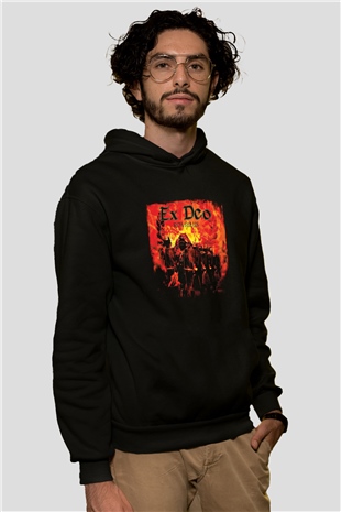 Ex Deo Baskılı Unisex Siyah Hoodie
