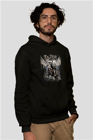 Ex Deo Baskılı Unisex Siyah Hoodie