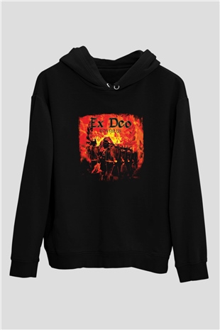 Ex Deo Baskılı Unisex Siyah Hoodie