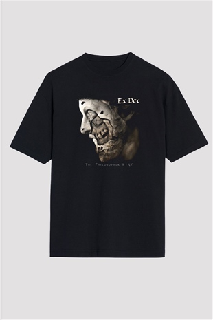 Ex Deo Baskılı Unisex Siyah Oversize Tişört