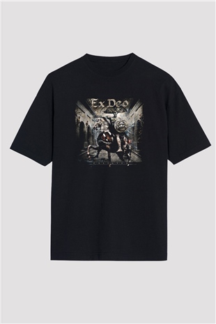 Ex Deo Baskılı Unisex Siyah Oversize Tişört