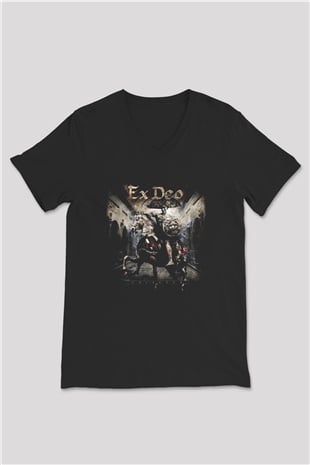 Ex Deo Siyah Unisex V Yaka Tişört T-Shirt