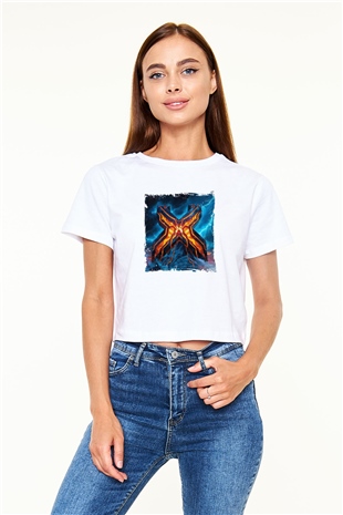 Excision Baskılı Beyaz Kadın Crop Top Tişört